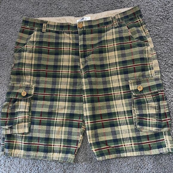 ELETOP men's green multicolor tartan plaid cargo shorts -Good Condition Size  38 - Picture 1 of 9
